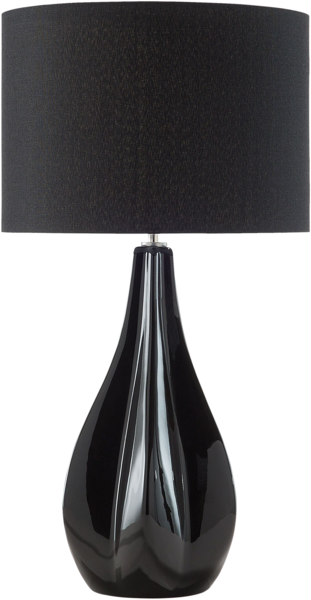 'Santee' Tischlampe Schwarz geschwungener Porzellanfuß Stoffschirm langes Kabel mit Schalter Modern Glamourös