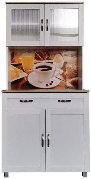 HTI-Living Hochschrank Küchenbuffet Weiß mit Glasteil Blanca Bistro (Stück, 1-St, 1 Schrank) Küchenschrank Hochschrank