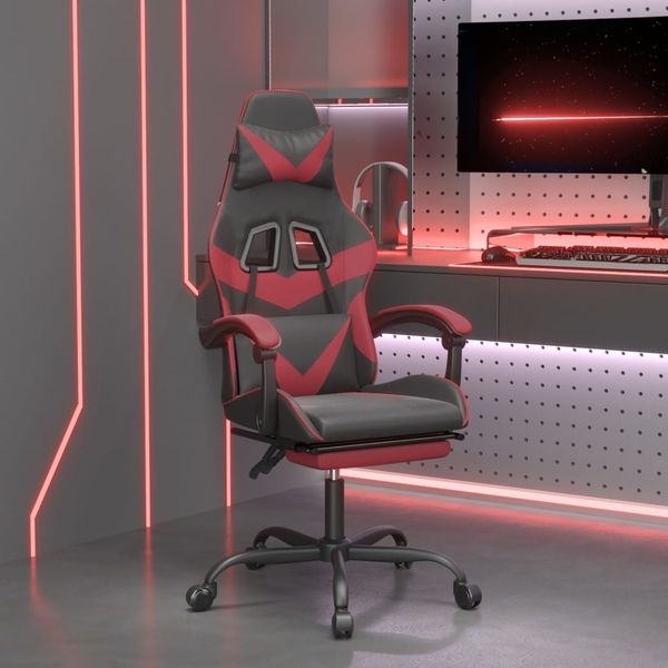 vidaXL Gaming-Stuhl mit Fußstütze Drehbar Schwarz & Weinrot Kunstleder 349562