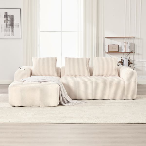 Sofa, Sitzfläche 253x158x41 cm, Corduroy Beige – kompaktes, modular kombinierbares Komfortsofa