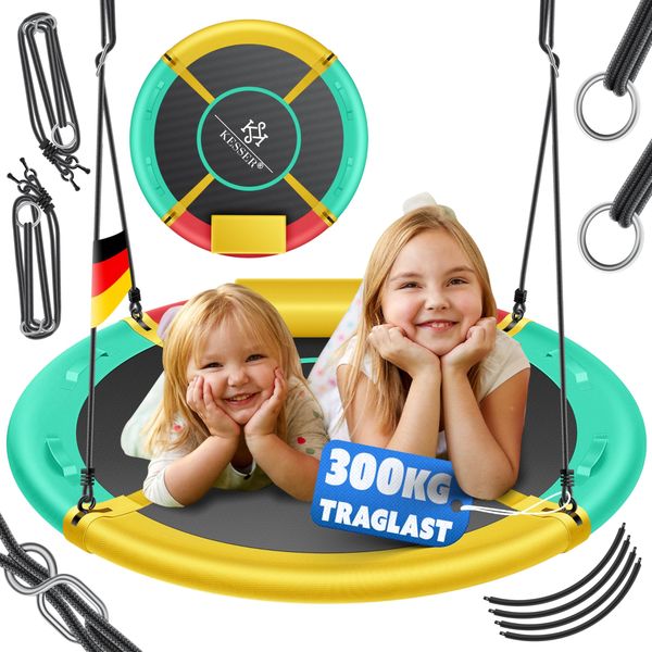 KESSER® Nestschaukel Tellerschaukel Hängeschaukel Rundschaukel Schaukel verstellbar Garten-Schaukel Kinderschaukel Indoor - Outdoor-Schaukel für Kinder & Erwachsene Mehrfarbig, 100cm