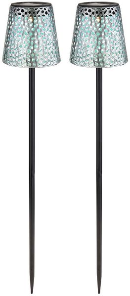2er Set LED Solarleuchte, Metall, schwarz, Dekorstanzung, H 70 cm