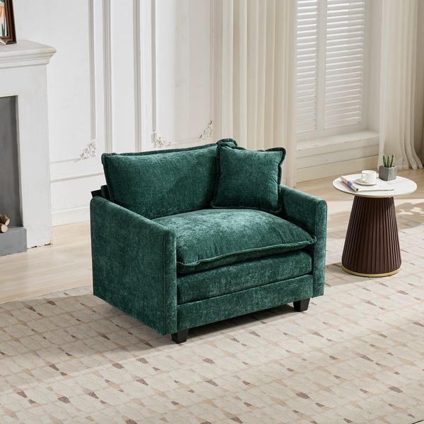 Sofa Single‑Sitzmodul mit Chenille‑Sitzfläche, Grün, doppellagige Polsterung, modular und ergonomisch,75*107*84 cm