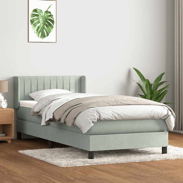 vidaXL Boxspringbett mit Matratze Hellgrau 90x210 cm Samt 3318267