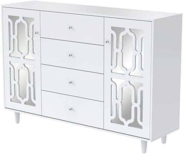 Merax Sideboard Anthem, mit verspiegelten Glastüren und vier Schubladen, Kommode im Landhausstil, Anrichte, Küchenschrank