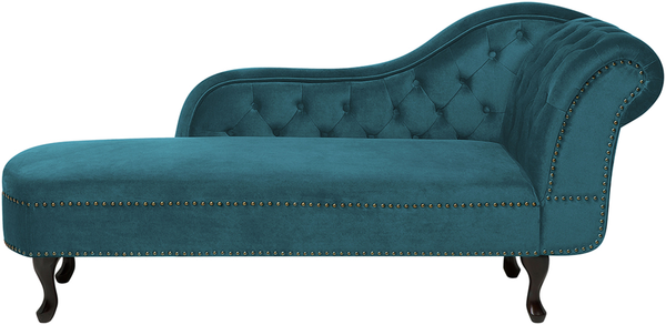 Beliani 'Nimes' Chaiselongue, Blaugrün, Samt, 79 x 65 x 169 cm, Rechts