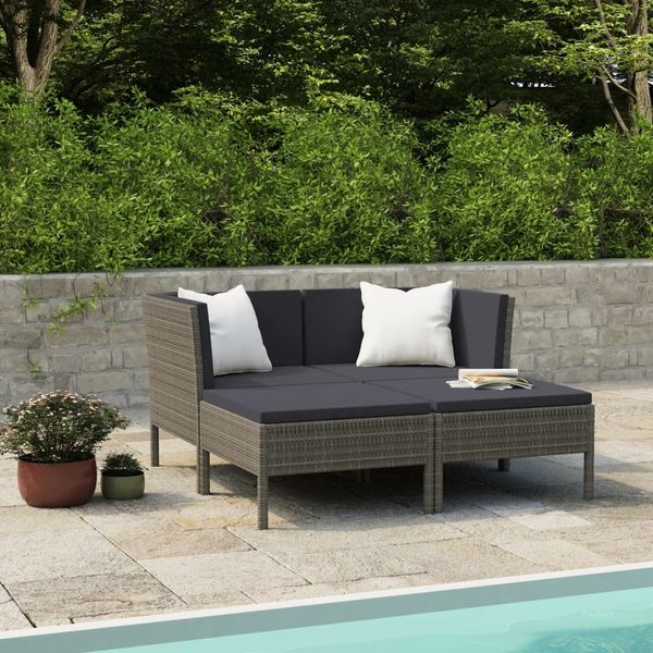 vidaXL 4-tlg. Garten-Lounge-Set mit Auflagen Poly Rattan Grau 3056968