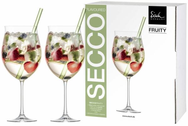 Eisch Fruity Cocktail Set Secco Flavoured 4-tlg, 2 Gläser und 2 Trinkhalme, Kristallglas, Grün, 25512951