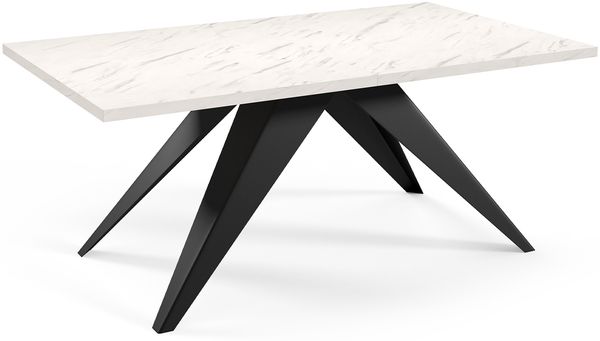 MEBLINI Esstisch Ausziehbar aus Metall - 140-240 x 80 x 76 cm - VENTI - Weiß Marmor/Schwarz Matt - Loft - Esszimmertisch Modern - Küchentisch - Ausziehtisch - Dining Table
