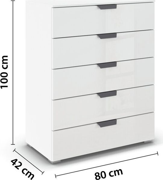 rauch Aditio Box, Kommode, 5 Schubladen, mit Glasfront, mit Softclose-Funktion, Farbe Weiß, BxHxT 80x100x42cm Bild 4
