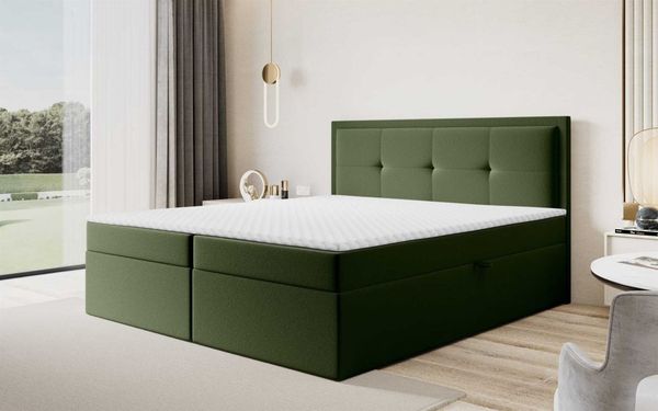 Boxspringbett Schlafzimmerbett DEGNA 140x200cm Stoff Gerra Olivgrün
