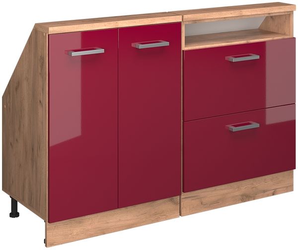 Dachschrägenschrank-Set Rion Rot Hochglanz/Goldkraft Eiche 2er Set Vicco