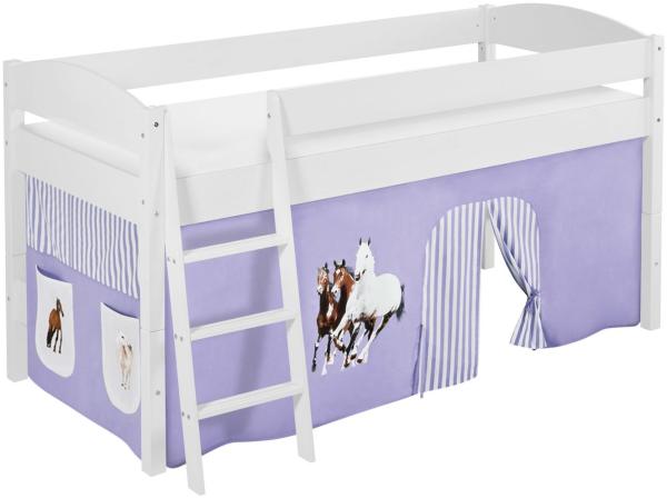 Lilokids 'Ida 4105' Spielbett 90 x 200 cm, Pferde Lila Beige, Kiefer massiv, mit Vorhang