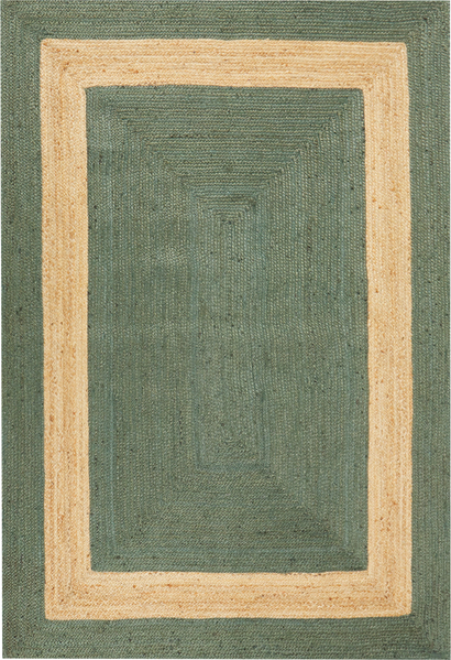 Teppich Jute grün beige 160 x 230 cm geometrisches Muster Kurzflor KARAKUYU