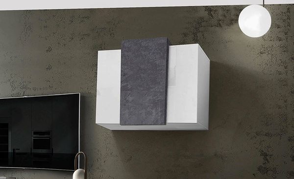 Dmora - Wandschrank Michael, Mehrzweckgarderobe, Wandschrank, 100 % Made in Italy, 90 x 38 x 66 cm, glänzendes Weiß und Schiefer,