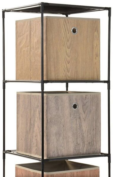 Spetebo Standregal Stand Regal schwarz mit 3 Stoffablagen - 104x34 cm, Packung, Lager Regal zum Hinstellen mit 3 Soffablagen