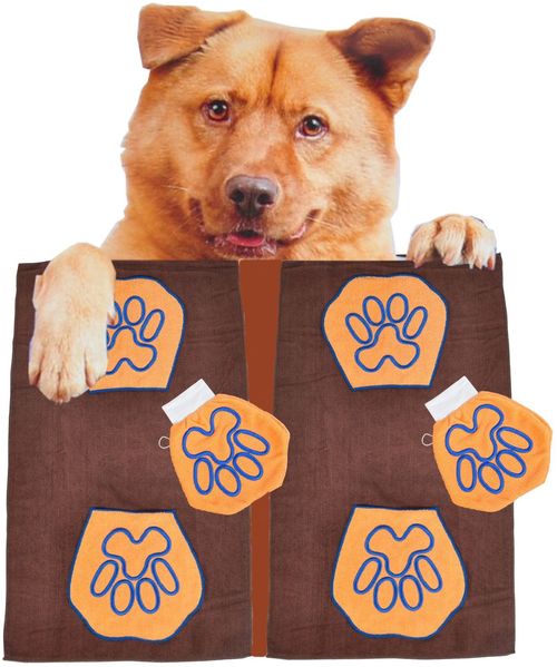 2x Hundepflegeset aus Microfaser mit Hundehandtuch + Waschhandschuh waschbar