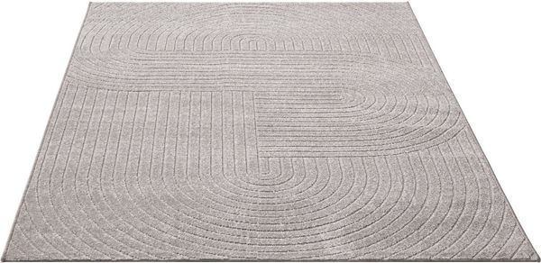 OTTO home Teppich Lorent, rechteckig, Höhe: 5 mm, Kurzflor, Uni Farben, Hoch-Tief-Effekt, Scandi-Look, Outdoor geeignet