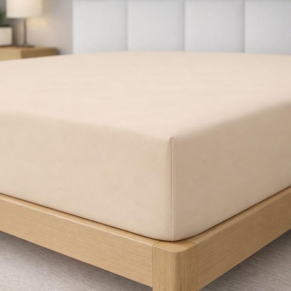 Degrees Home - Collection - Spannbettlaken – 100% Polyester, Hochwertige Mikrofaser, Rundum-Gummizug, Atmungsaktiv & Pflegeleicht, Oeko-Tex Standard -135 x 190 x 33 – Beige