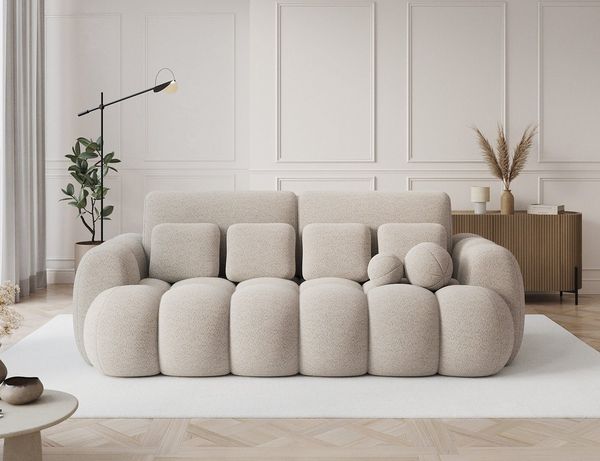 MOEBLO Schlafsofa ELVENTO, Sitzer Sofa mit Schlaffunktion & Komfortpolsterung – Modernes Schlafsofa mit Bettkasten & Zierkissen, Couch Polstermöbel Sitzmöbel Wohnzimmermöbel 3-Sitzer-Sofa Stoffsofa für Wohnzimmer, B 256 × H 105 × T 119 cm