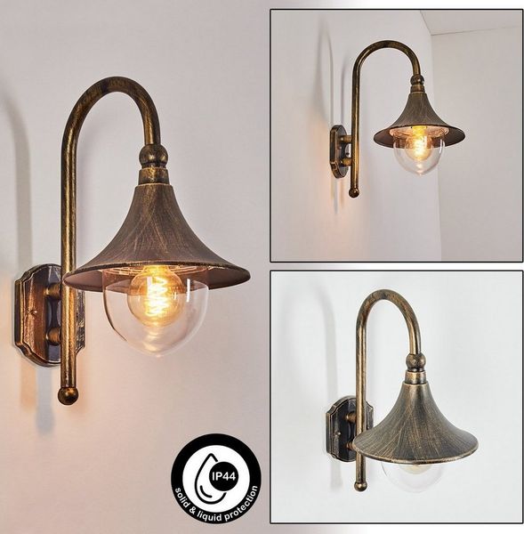 hofstein Außen-Wandleuchte »Paraolo« Außenwandlampe abwärts in antikem Look, ohne Leuchtmittel, Aluguss in Braun/Gold, m. E27,Vintage Außenleuchte für Terrasse u. Hof