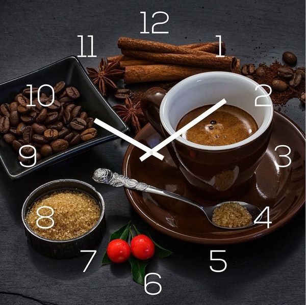 Levandeo® Wanduhr (Wanduhr Alu-Dibond 30x30cm Uhr Alubild Kaffee Braun Küche Deko)