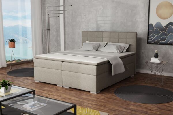 Boxspringbett Schlafzimmerbett FARUK 180x200cm Stoff Aragon Cappuccino