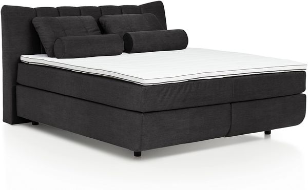 Mivano Free Boxspringbett/Bett mit 7-Zonen-Taschenfederkern-Matratze und Premium Topper/Härtegrad H4, Mikrofaser All Senses Dunkelbraun, Liegefläche 180x200 cm