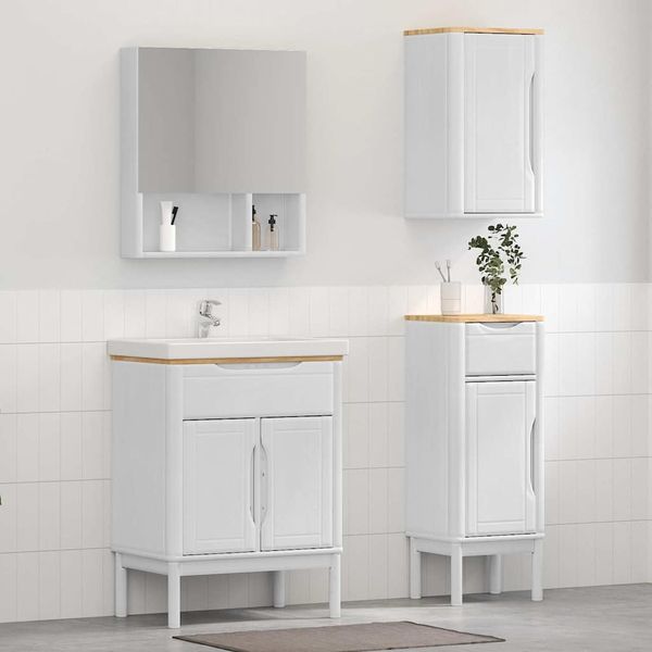 vidaXL Badezimmermöbel-Set mit Tür FLORO 3 pcs Weiß Massivholz Kiefer 3385884
