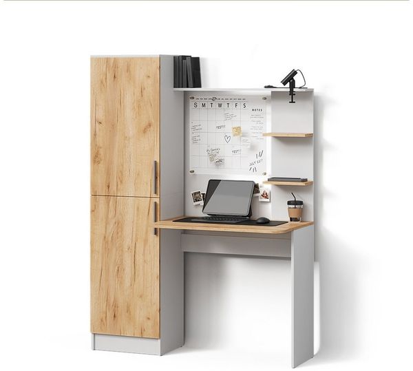 Livinity® Schreibtisch Rina, Weiß/Goldkraft Eiche, 122.9 x 168 cm (1-St)