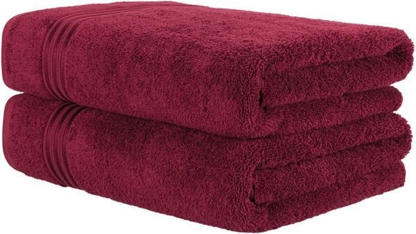 Hammetex 2er Set Extra Große Badetücher – 80x200 cm, 500 GSM, 100% Baumwolle – Weich & Saugfähig – Luxuriöse Große Spa-Handtücher, Bordeauxrot