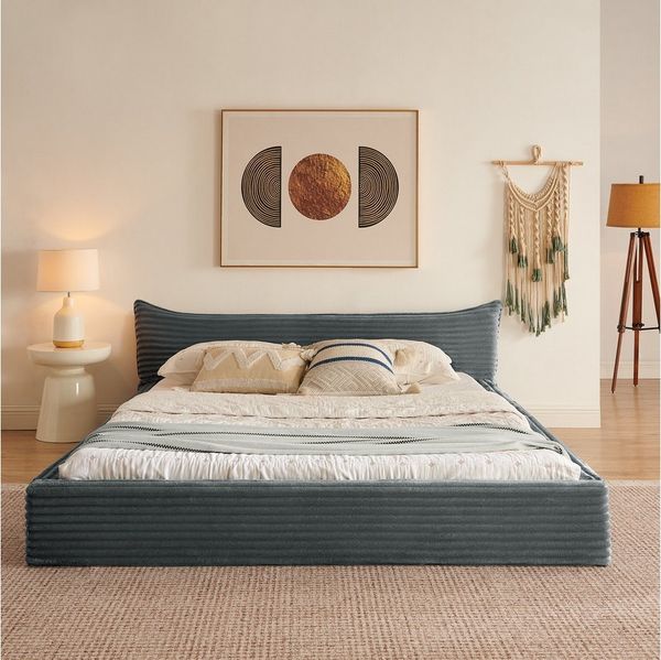 REDOM Polsterbett Bettgestell mit einzigartigem Kopfendeck-Design (Kinderbett mit Lattenrost, 1-tlg, 90*200cm, ohne Matratze), Eukalyptusholz+Stabiler Eisenrahmen
