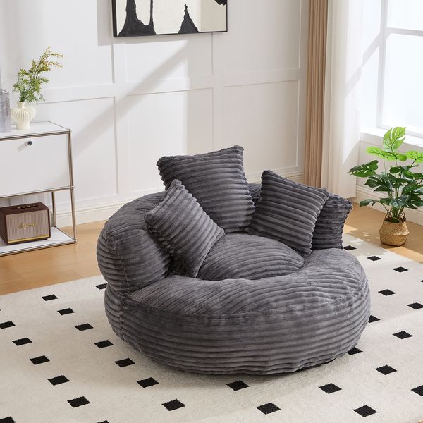 Sofa 108x108x52 cm in Dunkelgrau aus Cordstoff, mit hoher Rückenlehne und Armlehnen, gemütlicher Sitzsack für entspannte Momente