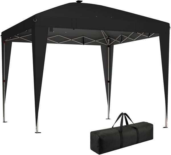Faltbarer Pavillon 3x3 m mit verstellbarer Höhe, zentraler Beleuchtung und Fernbedienung, aus Metall und Polyester, schwarz