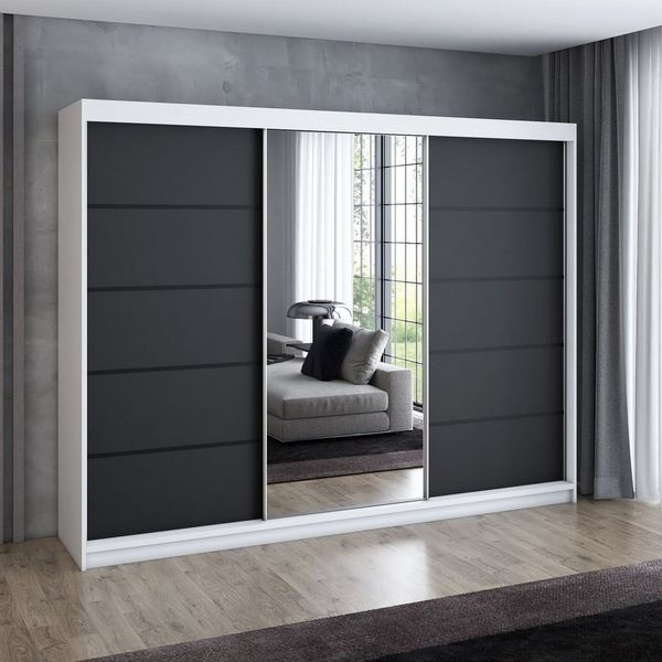 A&J MöbelLand GmbH Schiebetürenschrank VILUNO 1 mit 4 Schubladen und Spiegel (TOP ANGEBOT! Geräumiger Schrank mit einer Breite von 200 cm und Spiegel, ideal zur Aufbewahrung von Kleidung und Accessoires. 4 Schubladen und viel Stauraum. TOP PRODUKT! Wäh...