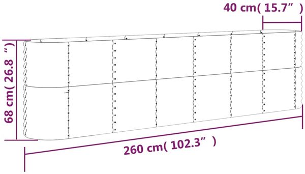vidaXL Hochbeet Verzinkter Stahl 260x40x68 cm Silbern 318907 Bild 5