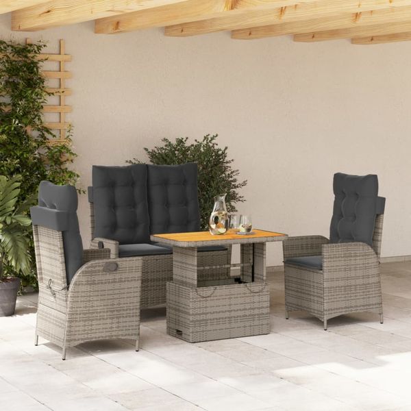 vidaXL 4-tlg. Garten-Essgruppe mit Kissen Grau Poly Rattan 3277467