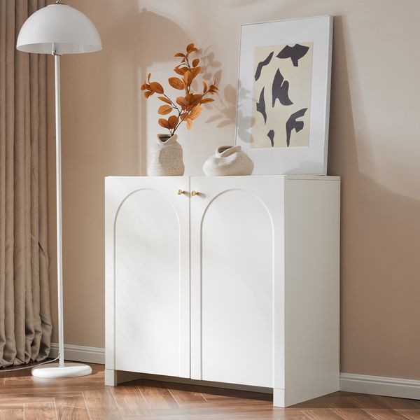 Sideboard mit Bogenmuster, goldfarbene Griffe, geräumiges Schlafzimmer und Wohnzimmer-Möbel, kompakte Anrichte, Stauraum für Bücher