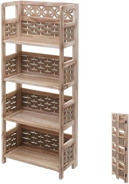 Regal HWC-K86, Standregal Wohnregal, klappbar 4 Ablagen, Holz 110cm ~ braun, Geflecht braun Bild 8