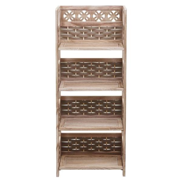 Regal HWC-K86, Standregal Wohnregal, klappbar 4 Ablagen, Holz 110cm ~ braun, Geflecht braun Bild 6