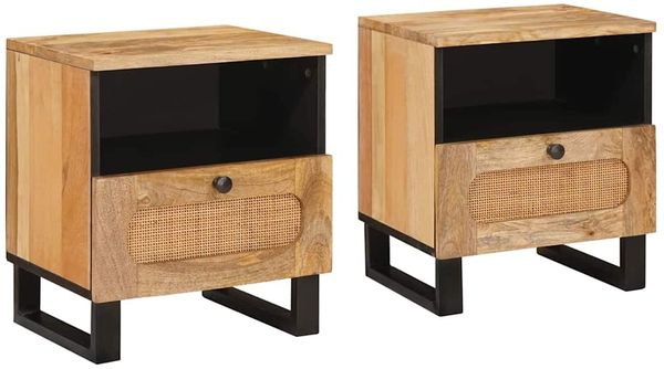 vidaXL Nachttisch 2 pcs Natur 40 x 33 x 46 cm Massivholz Mango 4018051