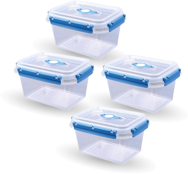 Frischhaltedosen für Lebensmittel ( 1,5 L ) - 4er Pack "Blau" - Vorratsdose luftdicht, Aufbewahrungsbox Meal Prep Box, Lunchbox, BPA Frei