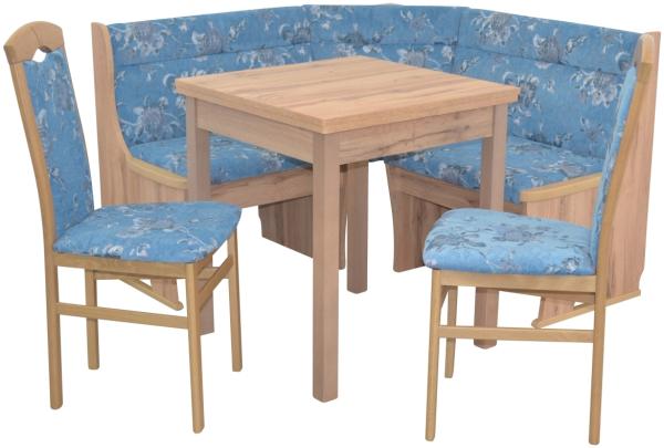 Kleine Eckbankgruppe "Anja 1W", eiche / Stoff blau mit Blumendessin