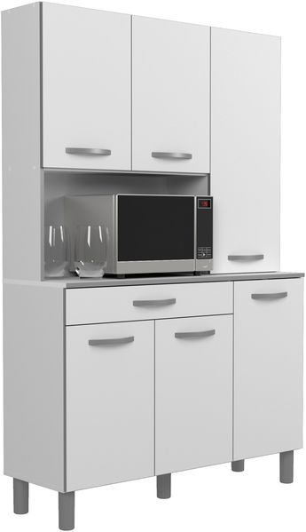 Küchenbuffet >Essential 22< in Weiss / Alu - 120x185x40cm (BxHxT)