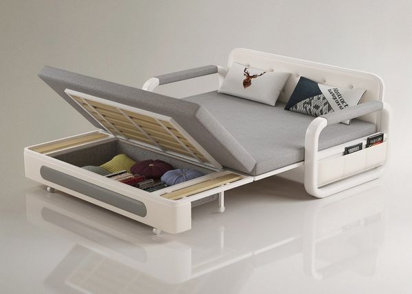 oleyluckidea Schlafsofa Ausziehbares Schlafcouch mit Stauraum für kleine Räume,Weiß, Zum Bett umwandelbar, Verfügbare Größen: 128 cm und 150 cm, sofabett