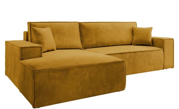 Selsey 'Farese ' Ecksofa mit Cordbezug, Schlaffunktion und Stauraum, Senfgelb, links