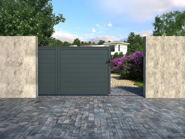 Vente-unique - NAZARIO Eingangstor Metall Grau - B 4,6 cm x H 163 cm x L 348 cm
