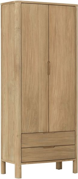 Schrank Forte aus Teakholz, skandinavisches Design, natur, 2 Türen 2 Schubladen, 80 cm breit