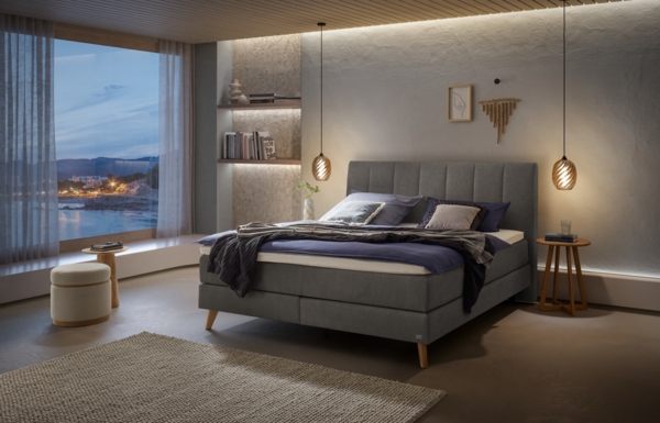 Fernanda Boxspringbett grau Eiche MassivholzPolyester/Polyamid/Viskose 214cm x 203cm x 115cm Bild 2