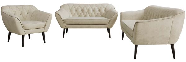Wohnzimmerset PIRS 1-2-3, Skandinavisches Komplettset, Wellenfederung, schwarze Füße, Sitzgruppe, Möbelset - Beige Velvet Bild 7